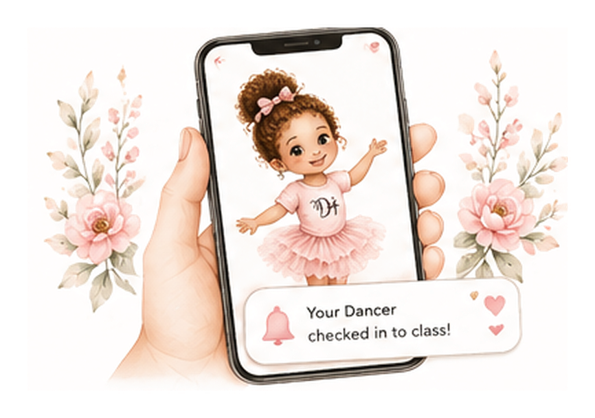 A parent viewing their dancer’s class update on a phone